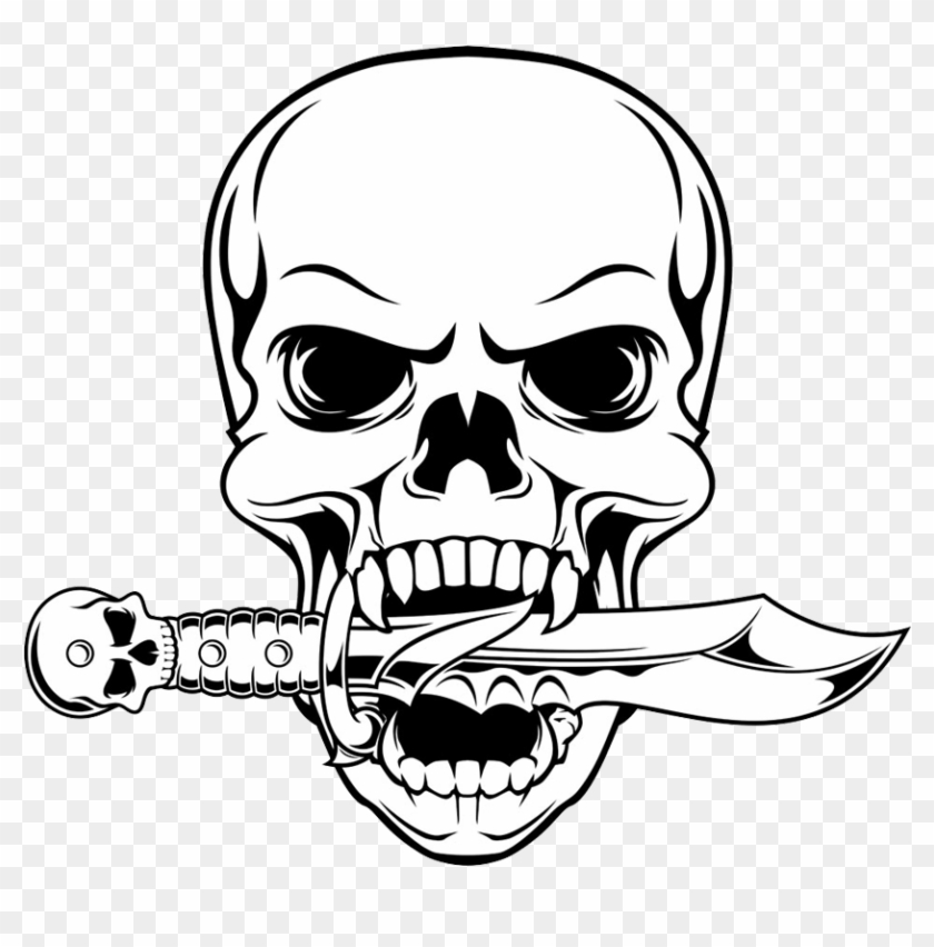 Illustration Drawing Skull Png Download Free Clipart - Skull With Knife In Mouth Transparent Png