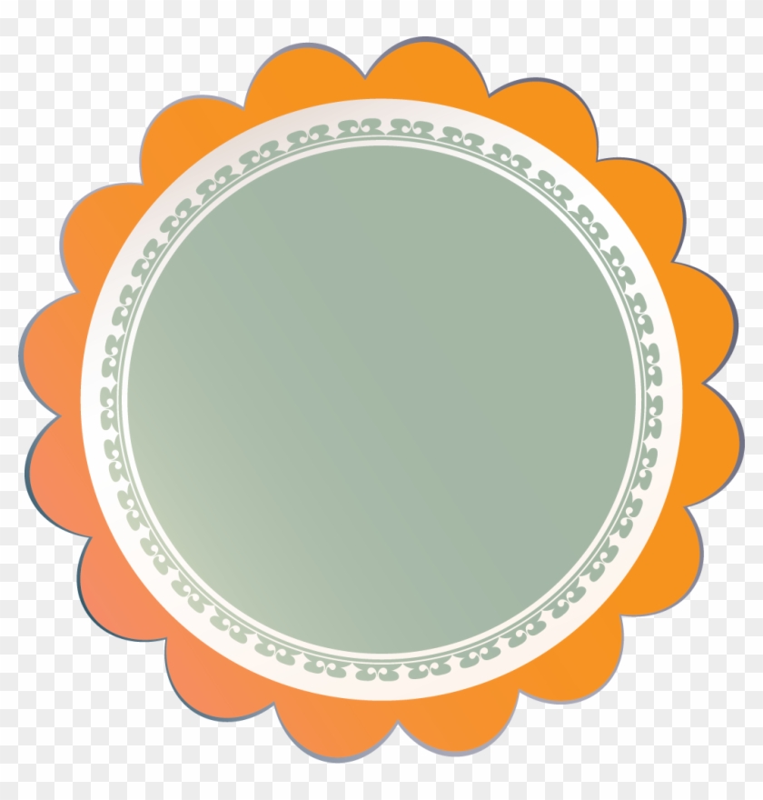 Orange Flower Outline Badge With Gray Round - Cd Design Clipart