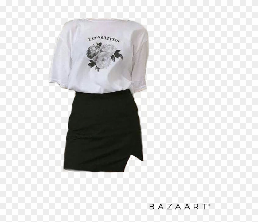 Black White Outfit Polyvore Moodboard Filler - White Aesthetic Clothes Png Clipart