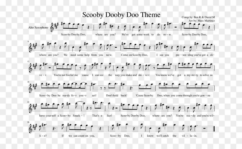 Scooby Dooby Doo Theme Sheet Music Composed By Comp - Sheet Music Clipart