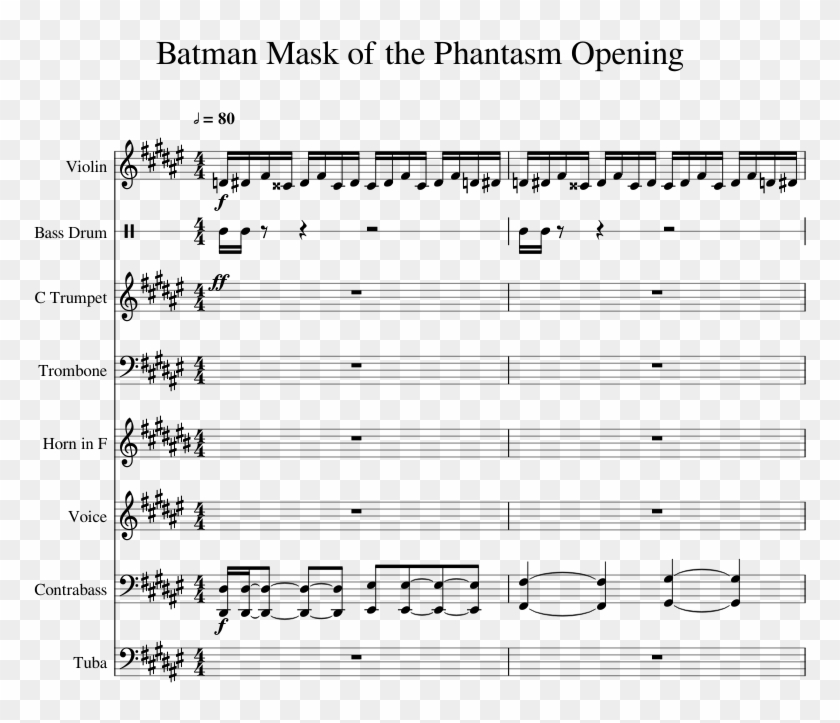 Batman Mask Of The Phantasm Opening Sheet Music For - Sheet Music Clipart #1147585