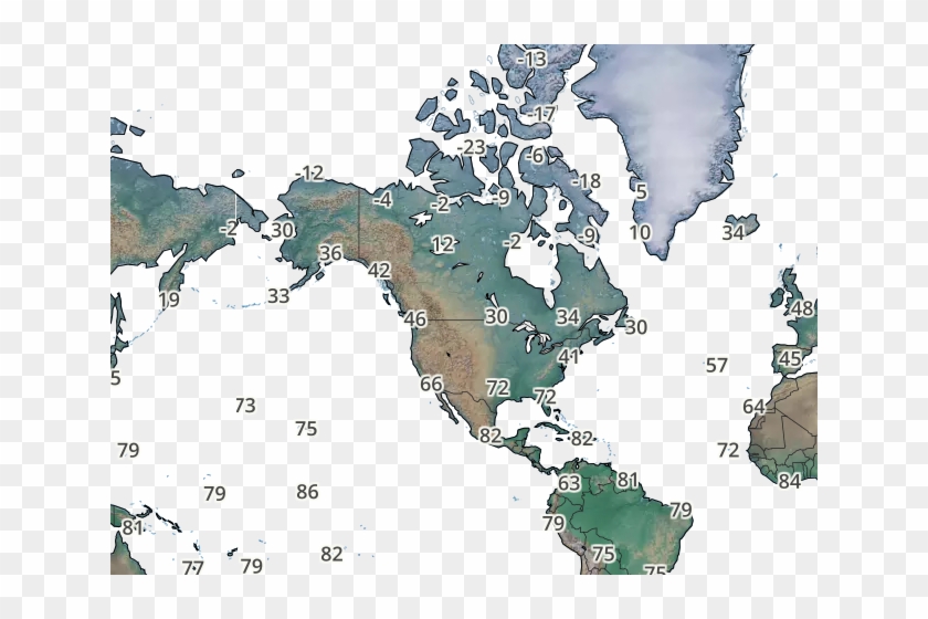 North America Temperatures Map - Katowice On World Map Clipart #1147862