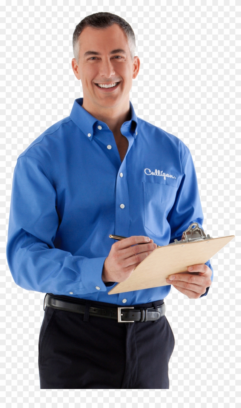 Visão Crédito - Man In Blue Shirt With Clipboard - Png Download #1148939