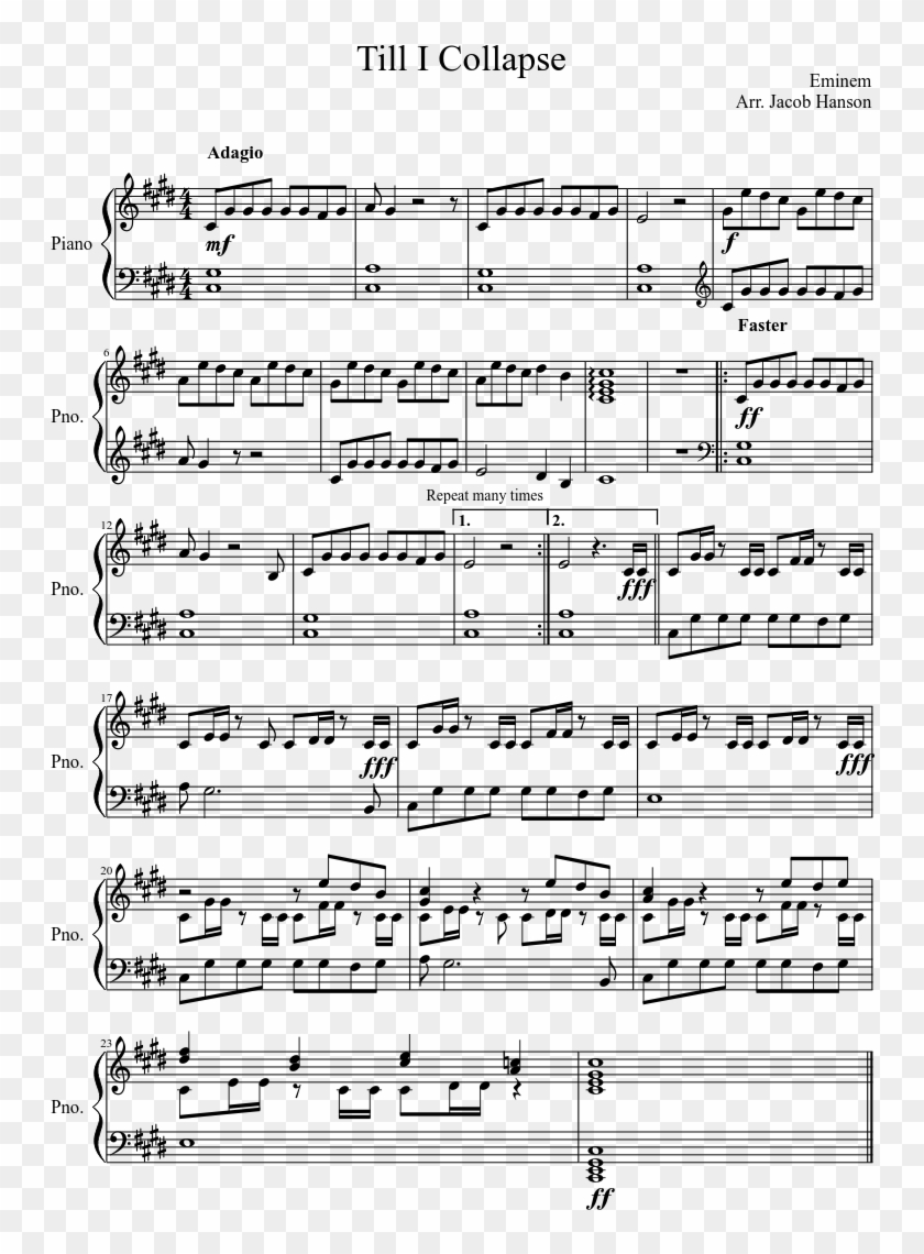 Till I Collapse Sheet Music Composed By Eminem Arr - Eminem Mockingbird Piano Pdf Clipart