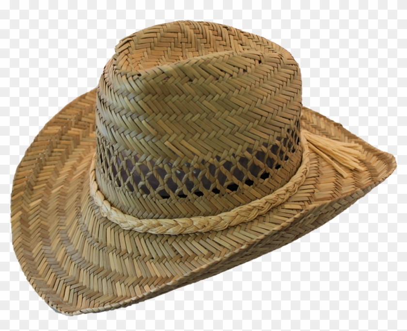 Straw Hat With Woven Band - Wicker Clipart