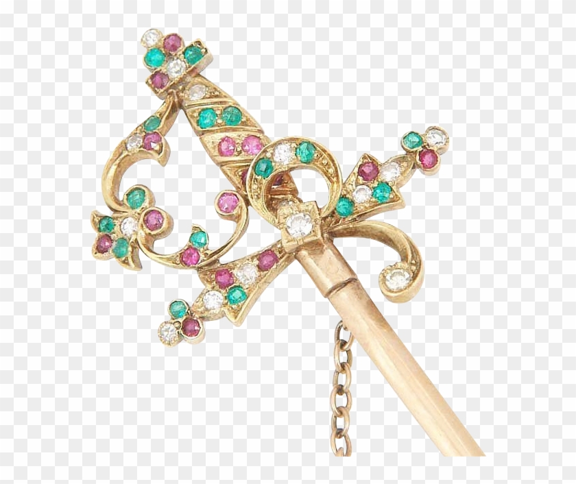 Antique Victorian Diamond Ruby Emerald 18k Gold Sword - Sword Jewel Clipart #1152779
