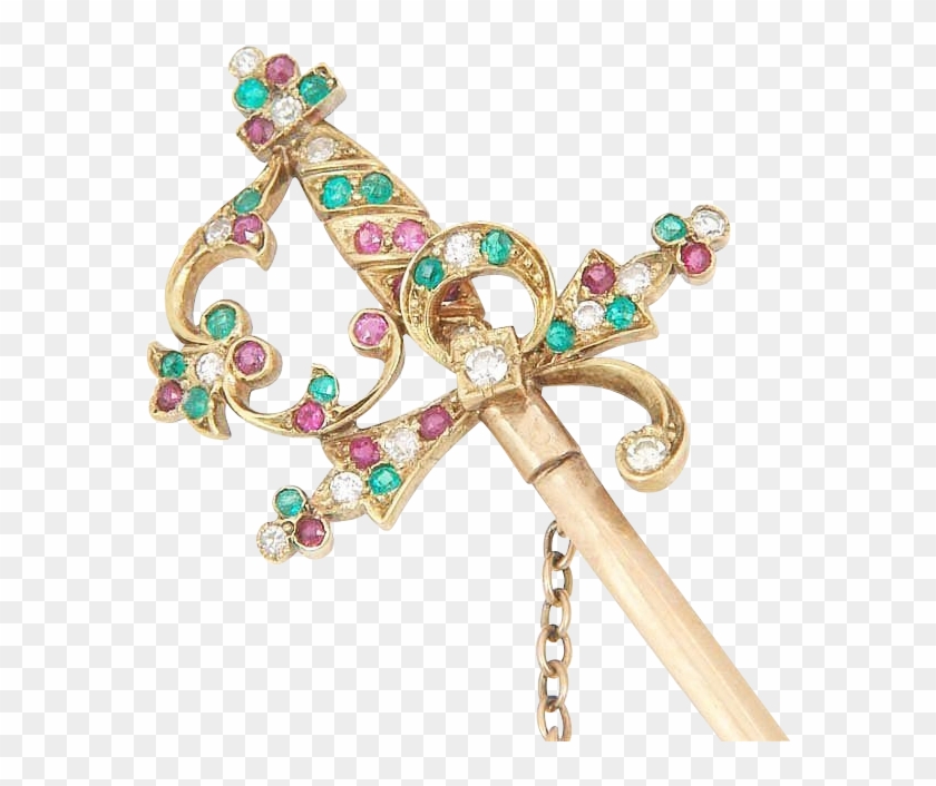 Antique Victorian Diamond Ruby Emerald 18k Gold Sword - Sword Jewel Clipart