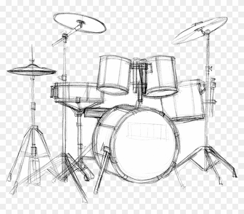 How To Draw A Drum Set, Drums Step 4 - Drums Drawing Clipart
