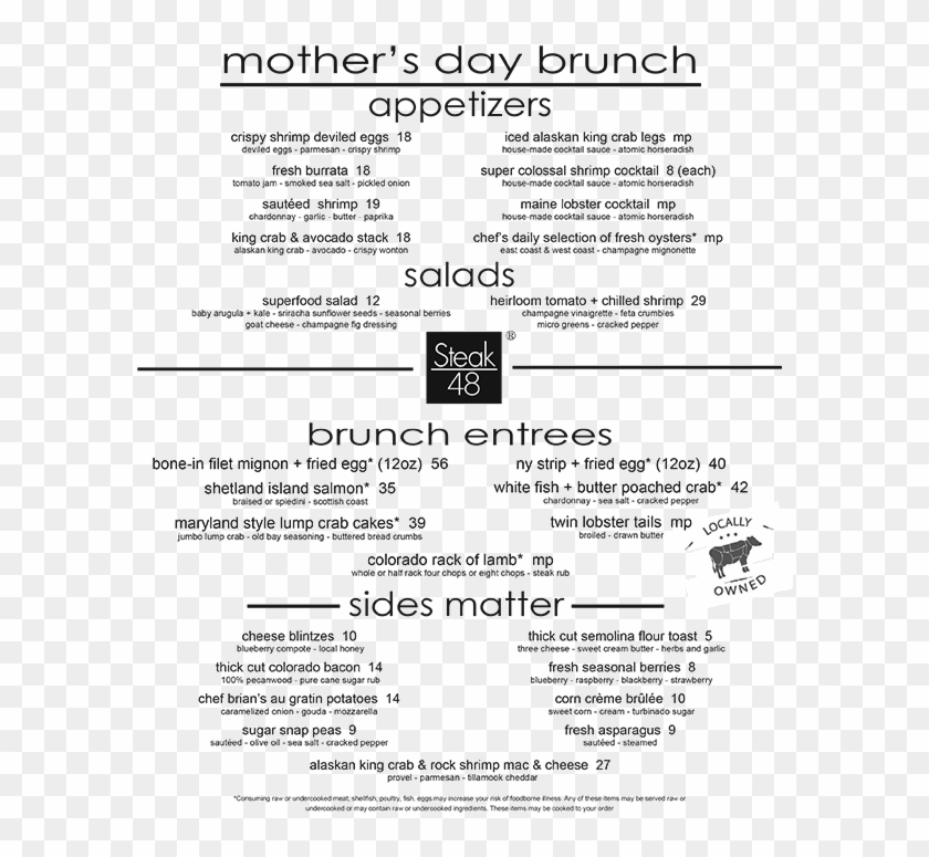 Steak 48 Chicago Mother's Day Menu - Fine Dining Steak House Menu Clipart
