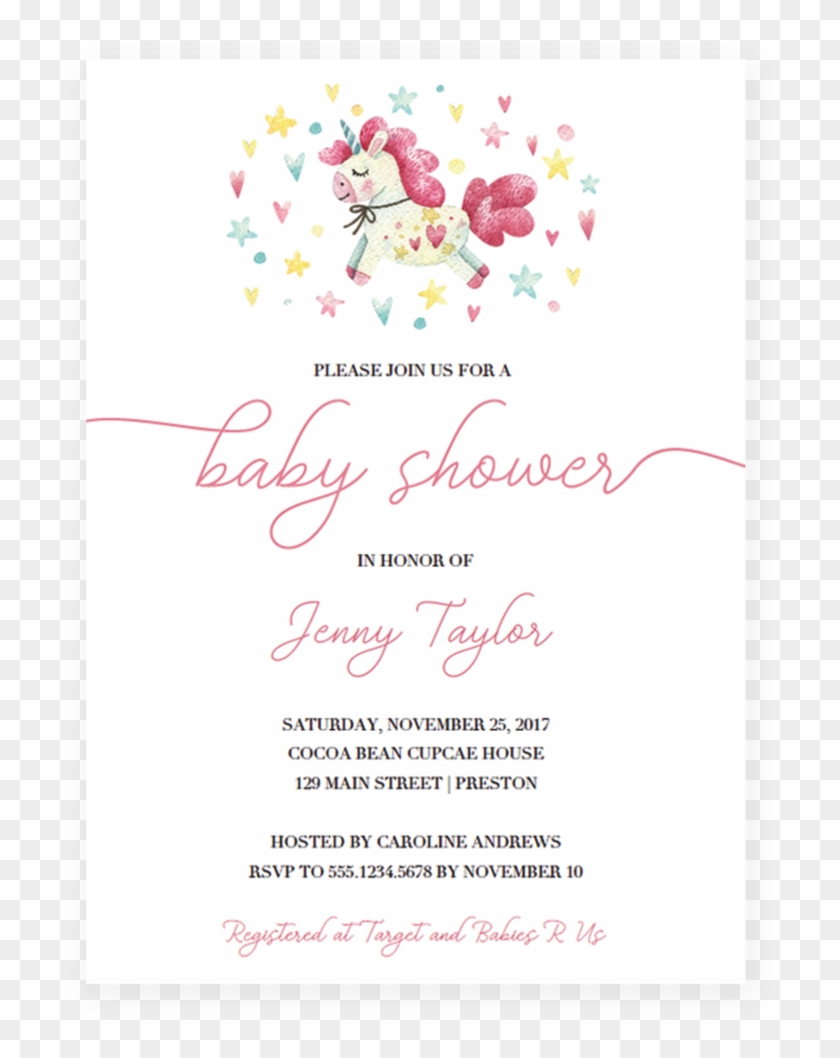 Unicorn Baby Shower Invitation Template Girl Invite - Wedding Invitation Clipart #1164860