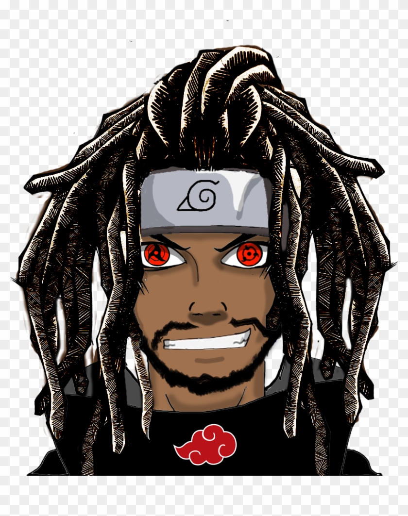 Anime-style illustration of a black male with short dreads and light eyes  on Craiyon