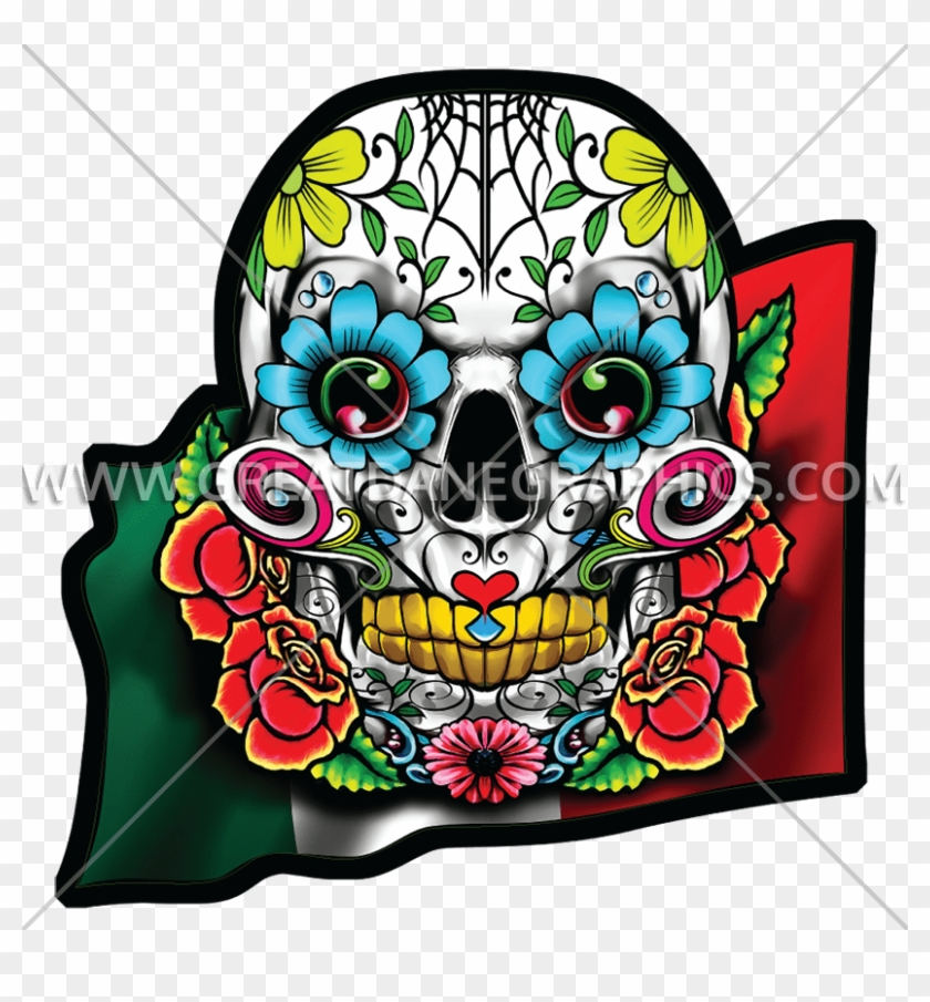 Tirecoverpro Full Color Sugar Skull With Roses - Skull Cinco De Mayo Clipart #1172104
