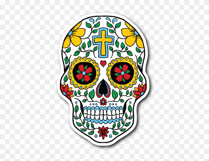 Sugar Skull 3" X 4" Die Cut Vinyl Sticker - Caveira Mexicana Com Cruz Clipart #1172112