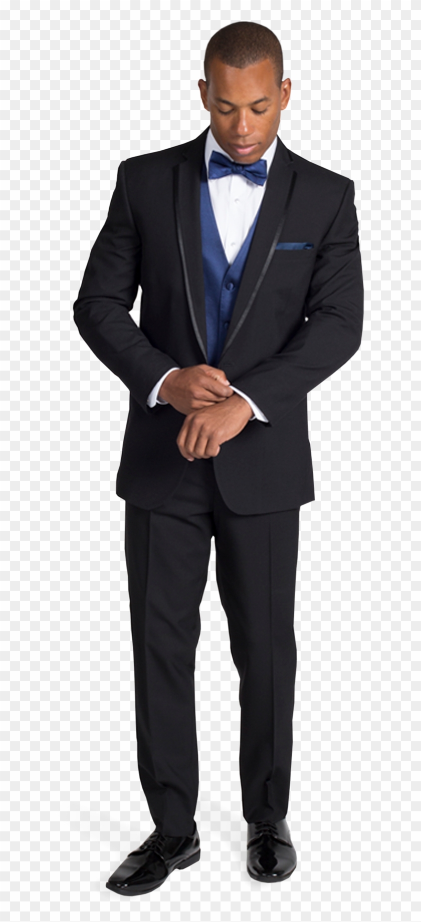 Black Framed Notch Lapel Tuxedo With Blue Bow Tie - Black Tuxedo Blue Bow Tie Clipart