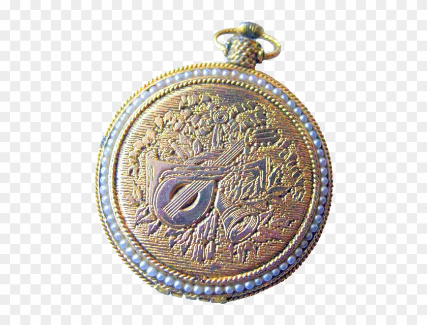 Vintage Pocket Watch Style Compact Engraved With Faux - Emblem Clipart
