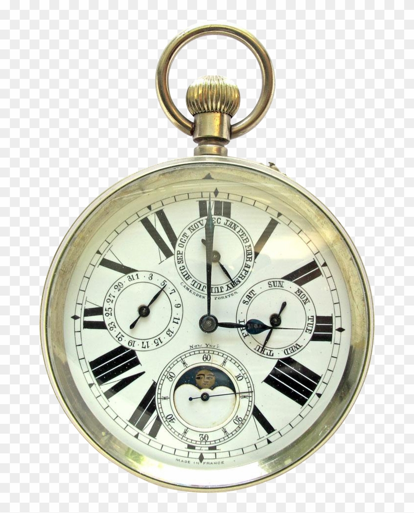 Antique Working Triple Calendar Pocket Watch / Car - Large Calendar Pocket Watch Clipart #1175604