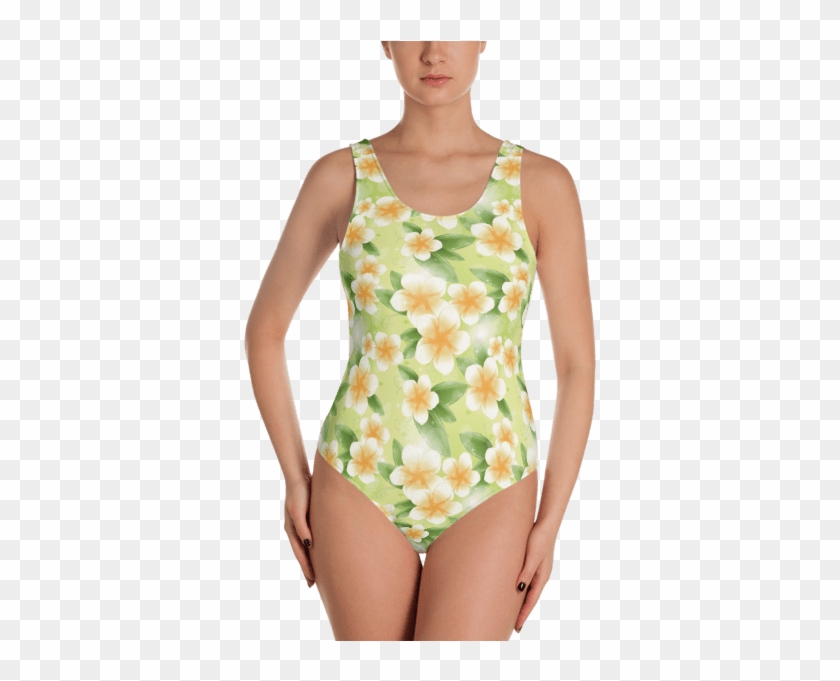 White Frangipani Flowers On A Green Background One-piece - One-piece Swimsuit Clipart #1182036