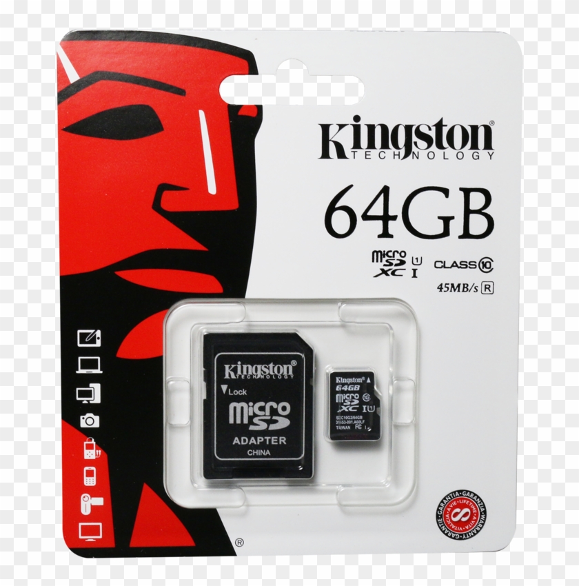 Kingston 64gb Micro Sd Card And Adapter Class - Micro Sd 4 Gb Kingston Clipart #1182370