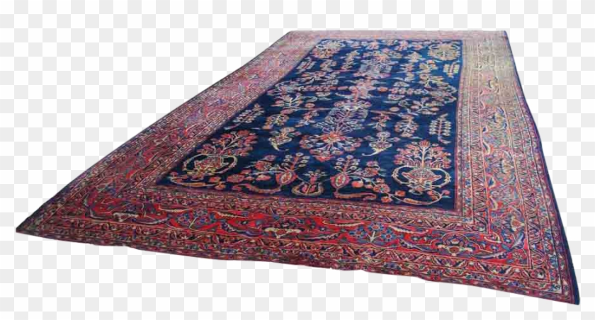 Antique Persian Hand Knotted Sarouk Blue Wool Area - Carpet Clipart