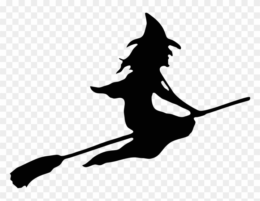 Witch Riding Broom Silhouette Smoothed - Witch On A Broom Cartoon Clipart