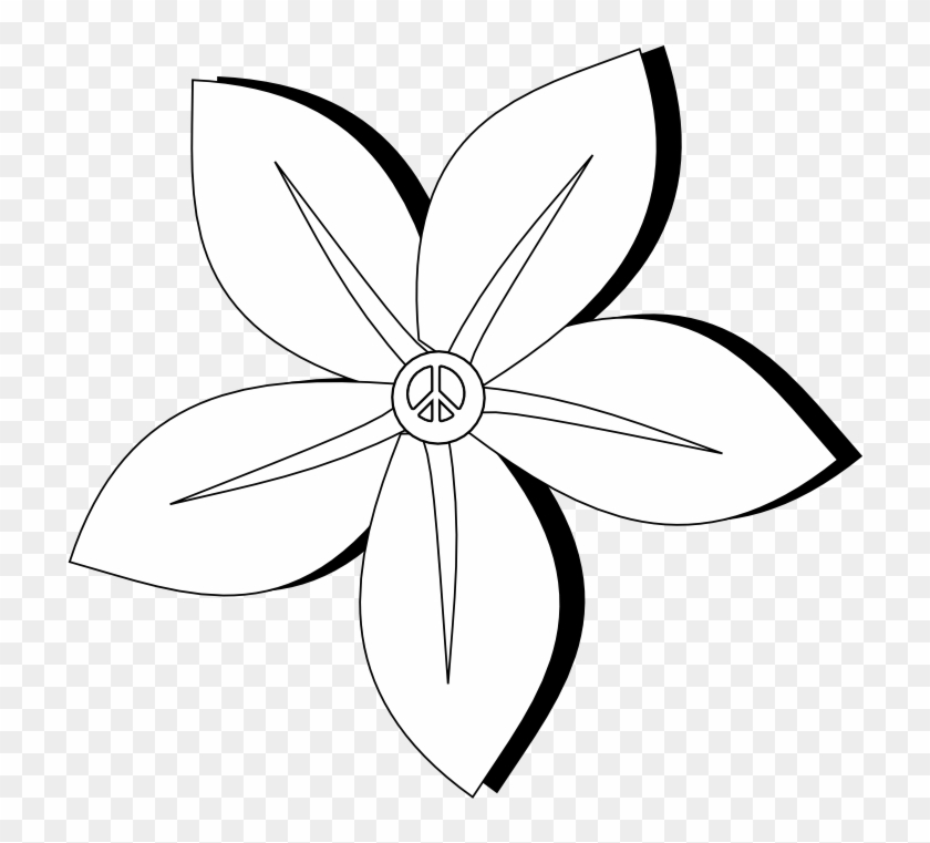 Peace Symbol Peace Sign Flower 35 Black White Line - Flower Black White Vector Clipart #1187856