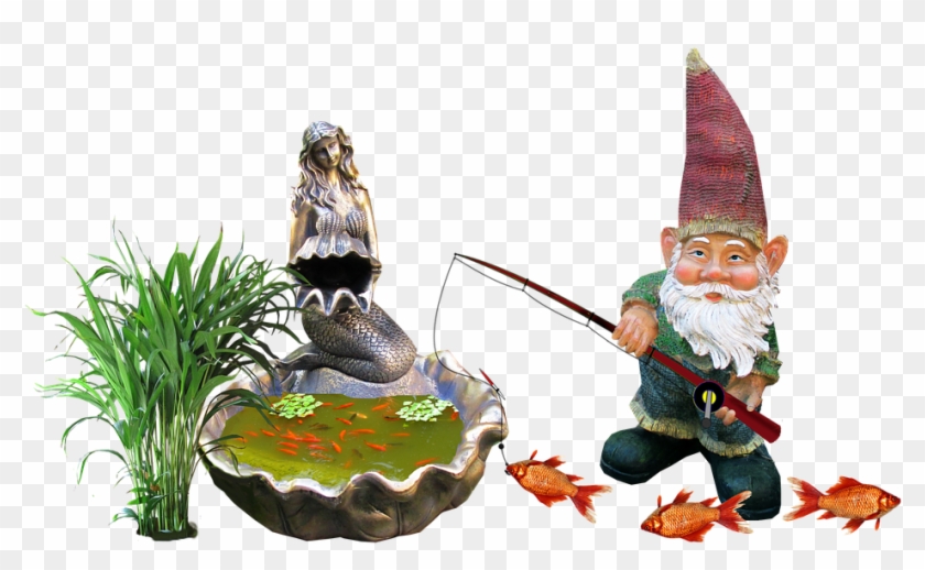 Gnome, Fish, Pond - Cartoon Clipart