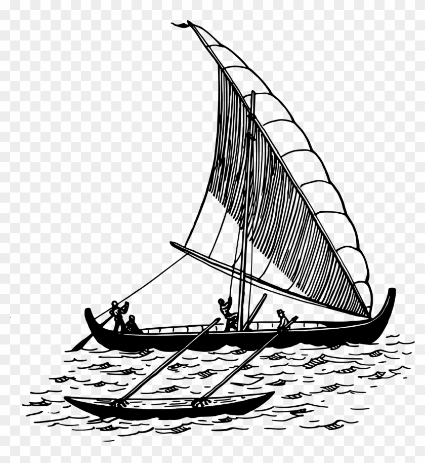 Drawn Sailboat Big Boat - Outrigger Canoes Clipart - Png Download #1189223