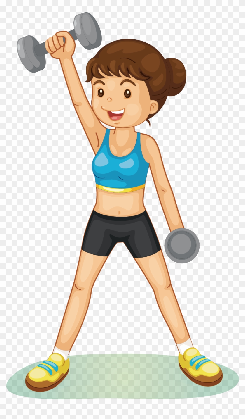 Physical Exercise Fitness Centre Weight Training Clip - Cartoon Girl Lifting Weights - Png Download
