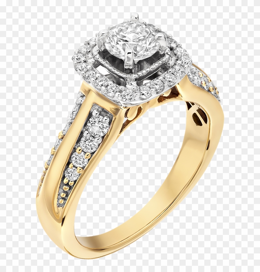 Soft Square Halo Yellow Gold Diamond Ring - Gold Diamond Ring Png Clipart