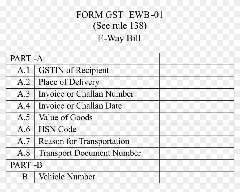 Eway Bill Format Form Gst Ewb-01 - E Way Bill Format In Gst Clipart #1197719