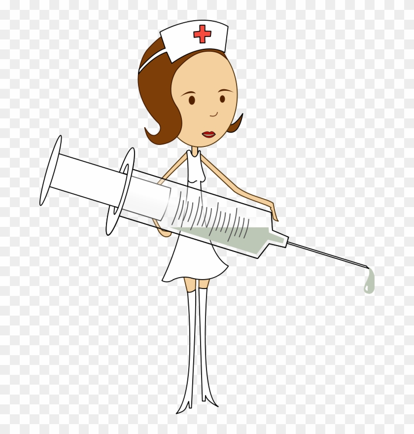 This Funny Clip Art Of A Slim Nurse Holding A Huge - Nurse With Syringe Clipart - Png Download