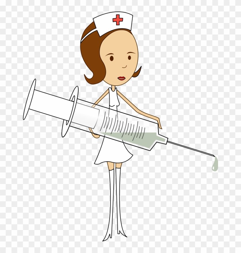 This Funny Clip Art Of A Slim Nurse Holding A Huge - Nurse With Syringe Clipart - Png Download #1198076