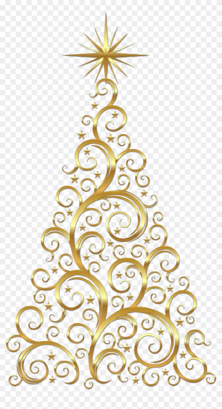 Gold Scroll Christmas Tree - Gold Christmas Tree Clipart - Png Download #120656