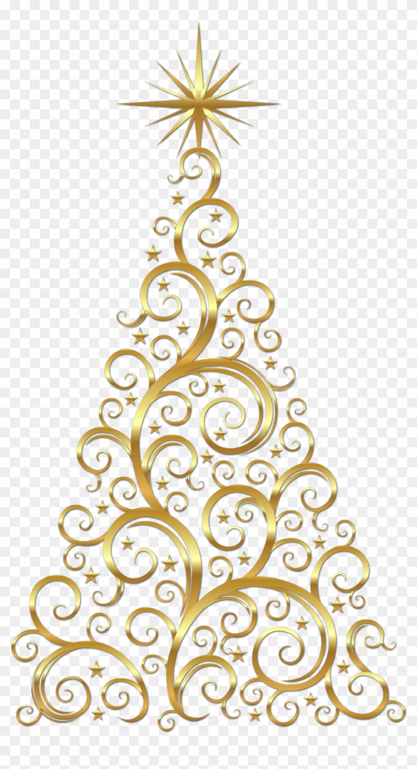 Gold Scroll Christmas Tree - Gold Christmas Tree Clipart - Png Download