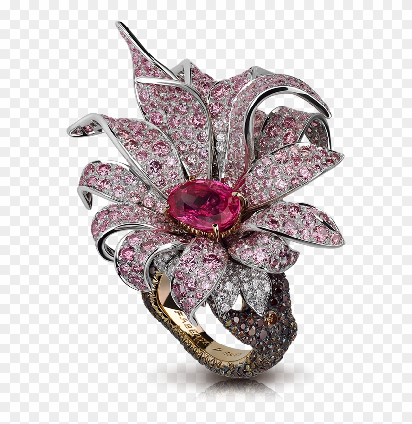 Giant Magnolia Ring Featuring An Oval Orangy-pink Sapphire, - Faberge Newest Jewelry Clipart