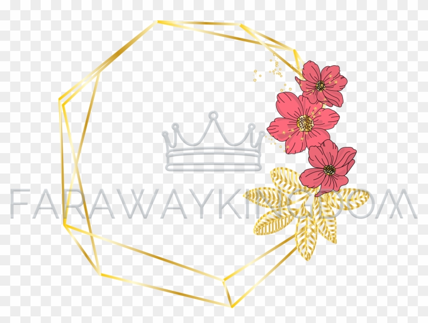 Red Flower Wedding Floral Golden Vector Illustration - Gold Floral Frame Png Clipart