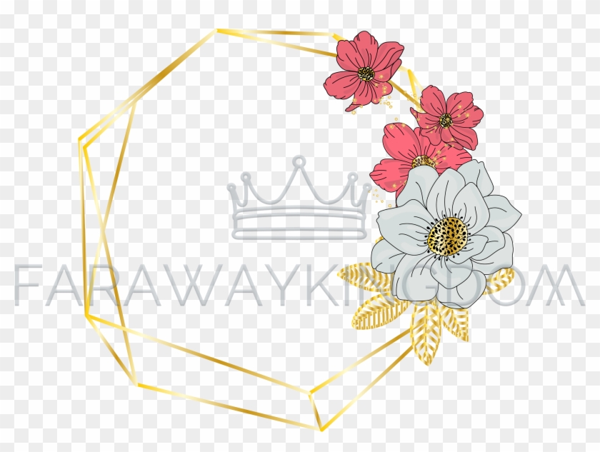 Red White Wedding Floral Golden Frame Vector Illustration - Party Clipart