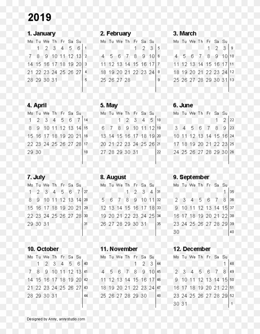 2019 Calendar High Quality Png - 2019 12 Month Calendar Clipart #122482