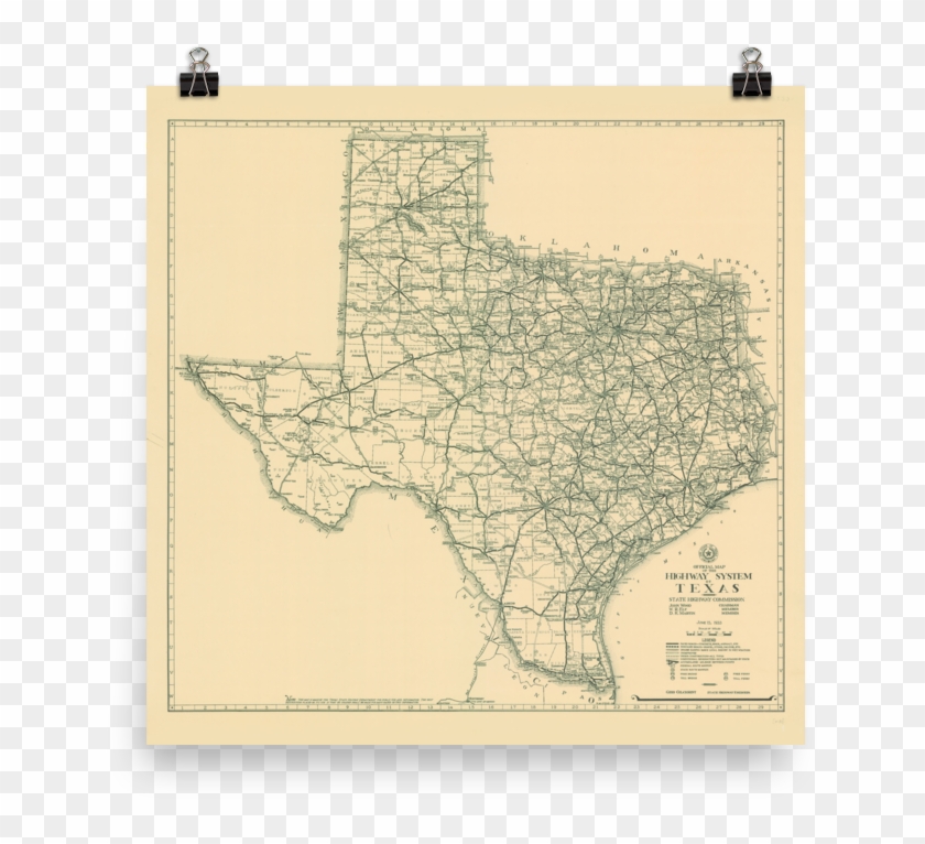 1933 Texas State Highway Map - Map Of Texas Clipart