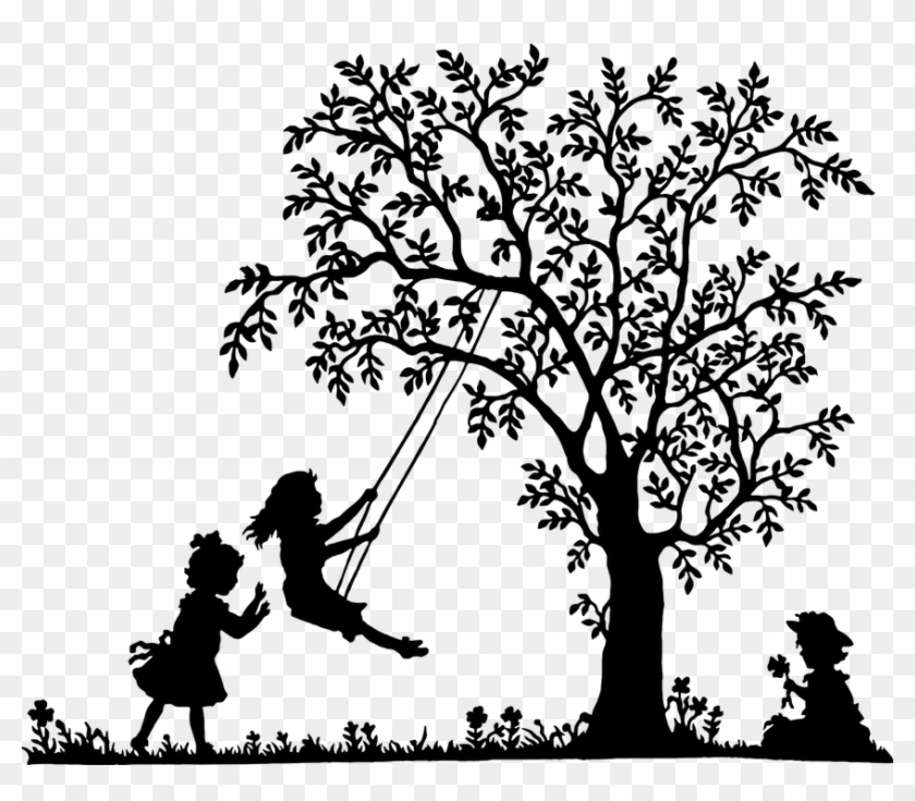 Three, Girls, Female, Kids, Children, Playing, Swing - Silhouette Of Girls Playing Clipart #123488