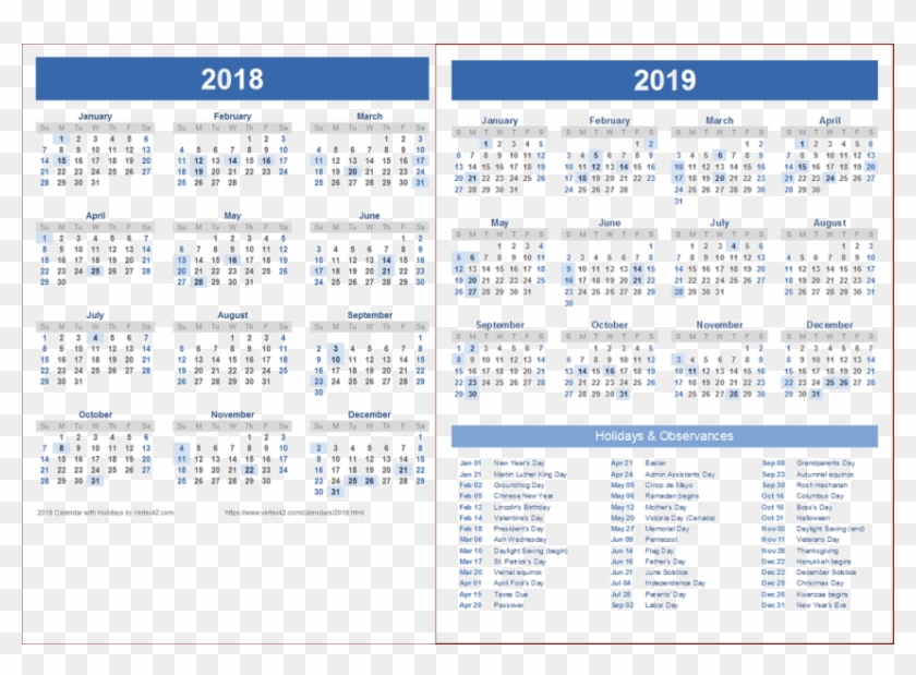 Free Png 2018 2019 Calendar Png Wallpaper Png Images - 2019 Calendar With Holiday List Clipart #124488