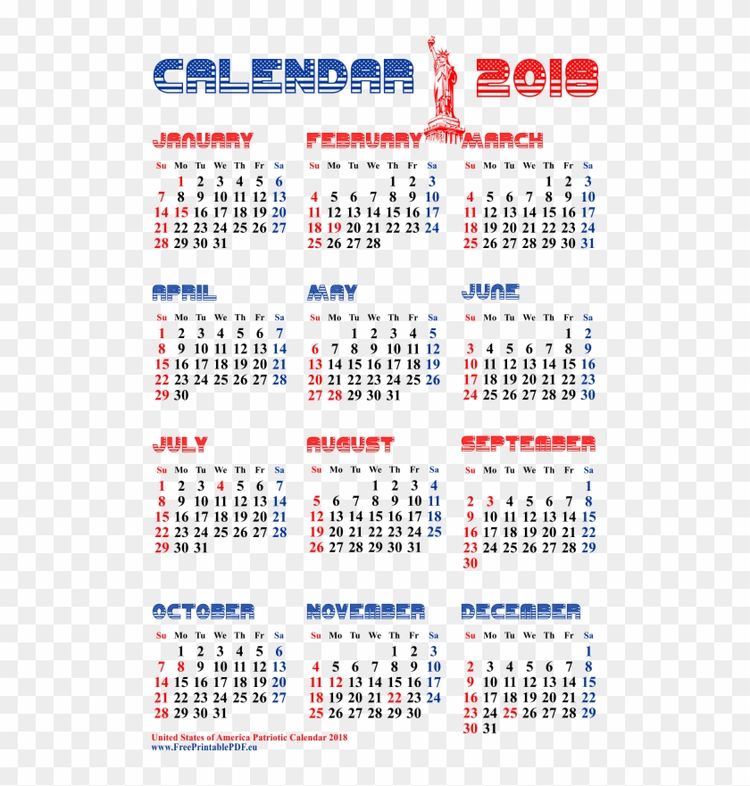 Patriot's Usa 2018 Calendar Pdf - Calendar 2018 Of Usa Clipart