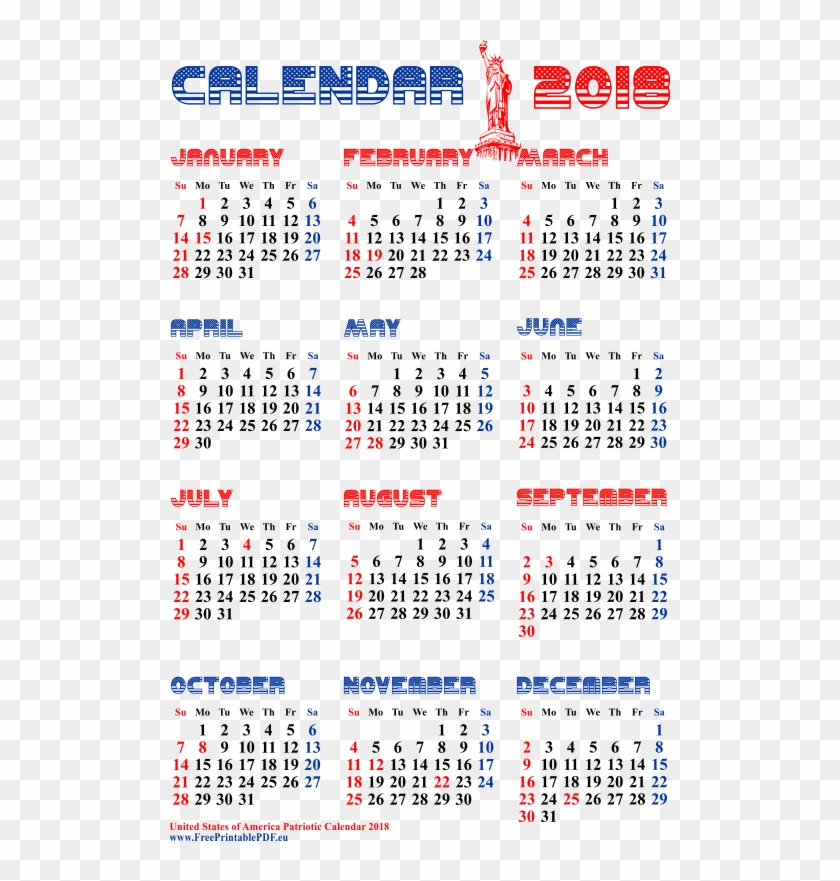 Patriot's Usa 2018 Calendar Pdf - Calendar 2018 Of Usa Clipart #124866