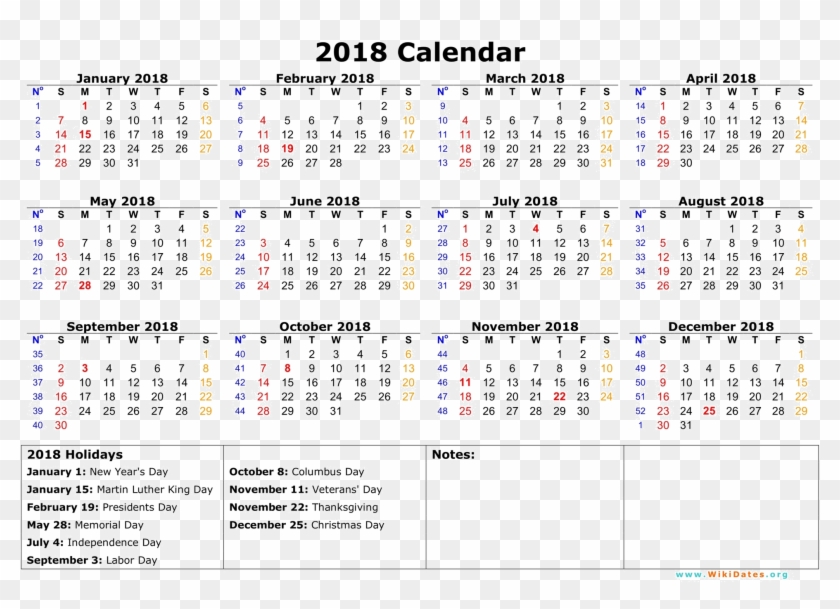 Calendar 2018 Png Template - Cw Calendar Week 2018 Clipart #124886