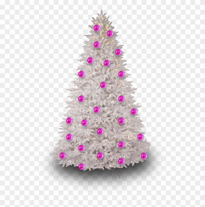 Free Icons Png - White Christmas Tree With Pink Ornaments Clipart