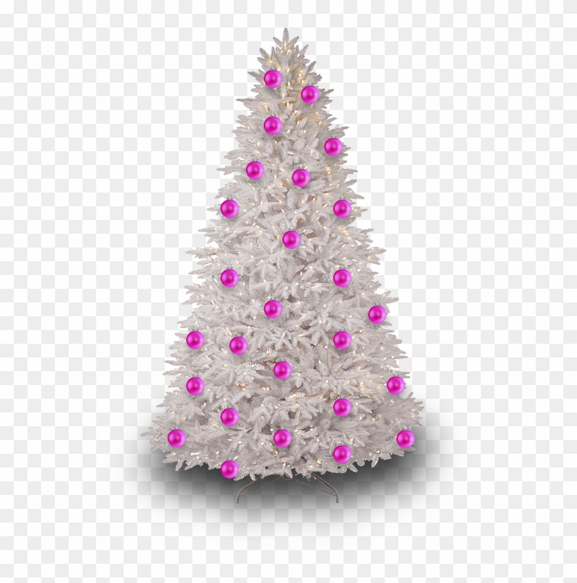 Free Icons Png - White Christmas Tree With Pink Ornaments Clipart #125035