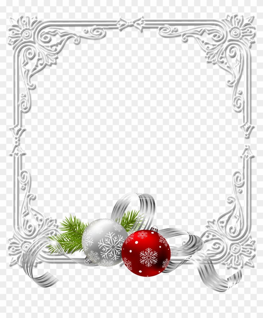 Large Christmas Transparent White Photo Frame With - Christmas Ornaments Png Transparent Clipart #125264