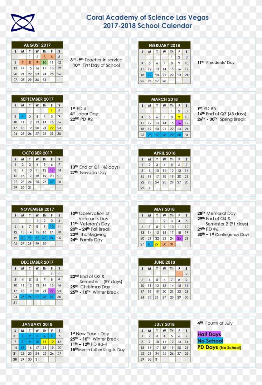Caslv Academic Calendar 2017-2018 - Las Vegas School Calendar 2018 19 Clipart