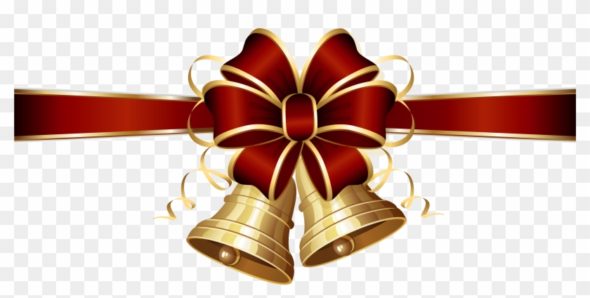 Christmas Bells And Red Bow Png Clipart Image - Christmas Bell Png File Transparent Png