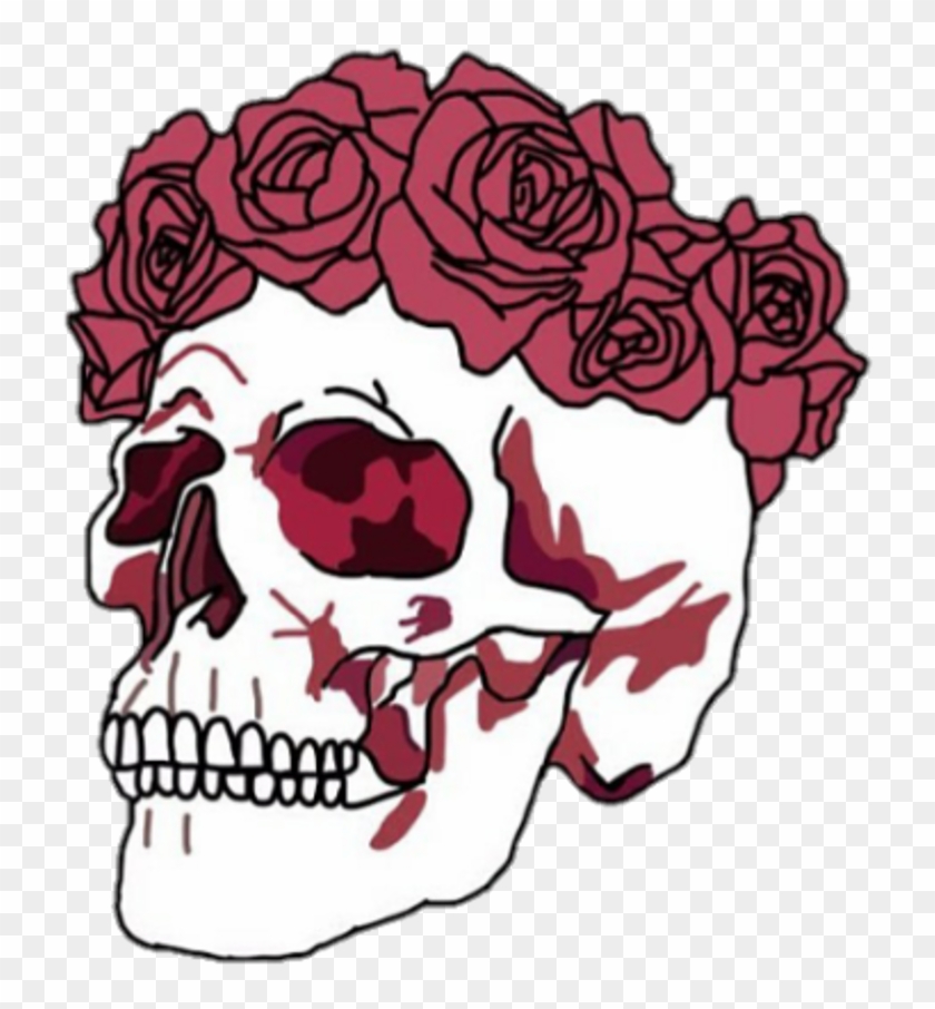 Skull Sticker - Skull With Flower Crown Clipart #129068